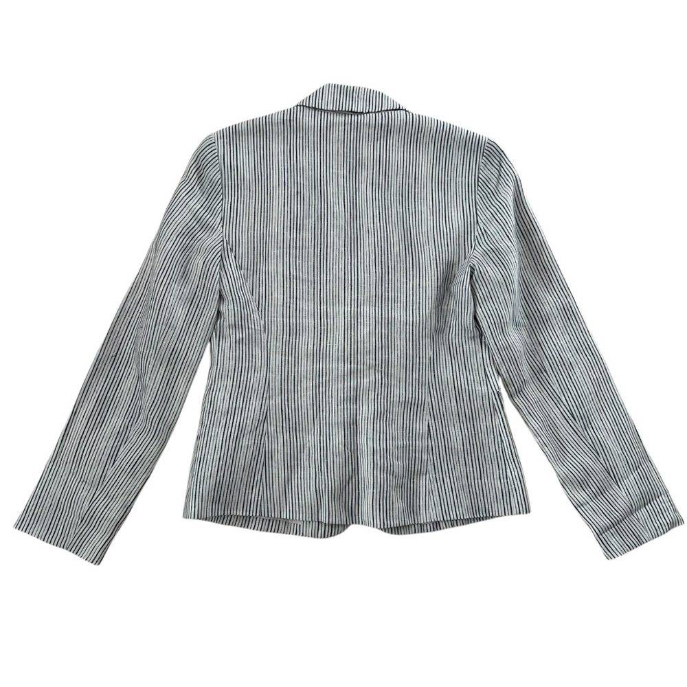 Cartonnier by Anthropologie Blue Striped 100% Linen Blazer Jacket SZ 4 - Picture 3 of 11